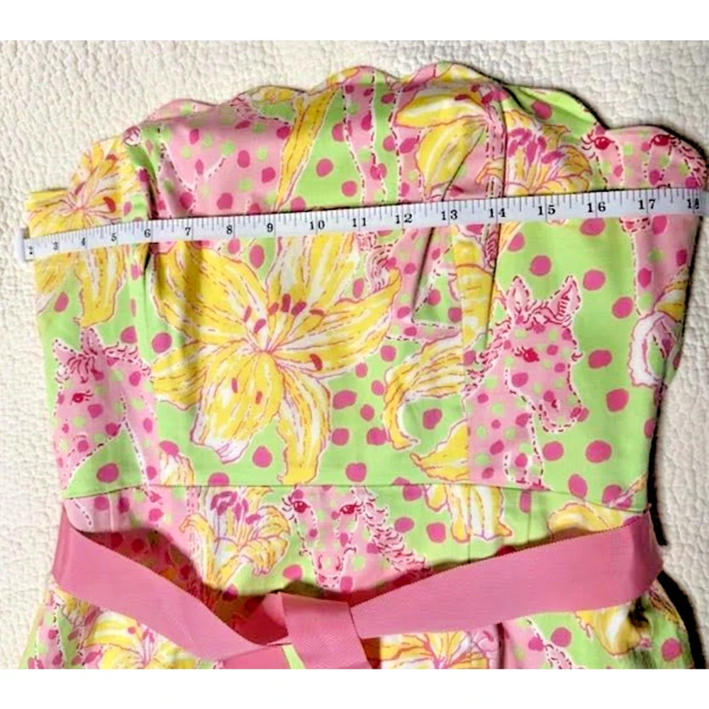 Lilly Pulitzer Strapless Floral Dress Pink Green Cotton Summer Sundress Sz 8 - Picture 6 of 14
